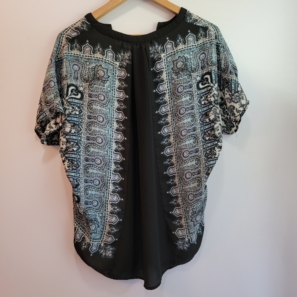 Rose an Olive Blue and Black Print Boho Blouse Size S - Picture 2 of 3